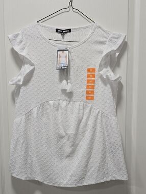 Steve Madden White Eyelet Ruffle Sleeve Peplum Top